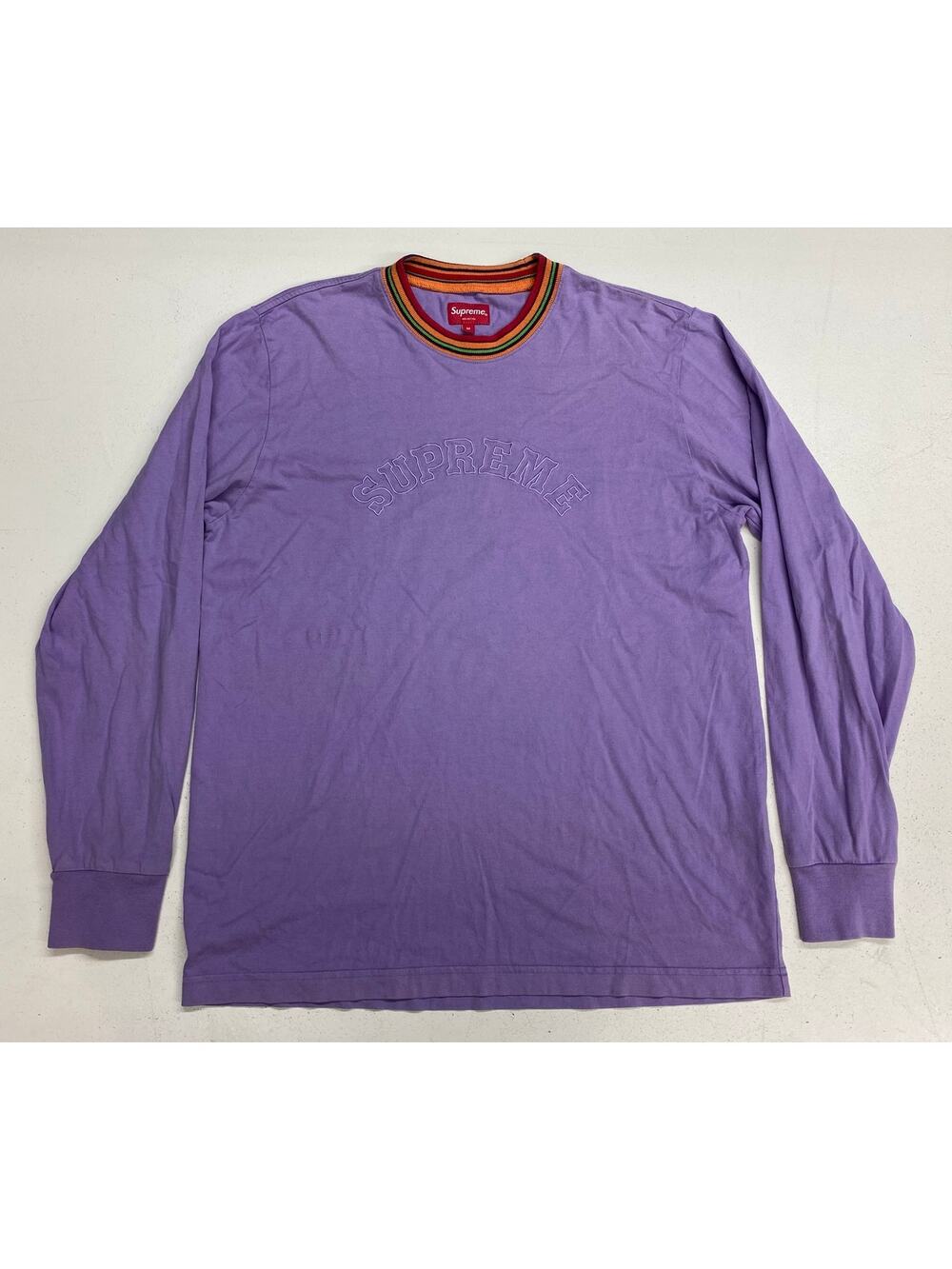 Men Supreme rainbow ringer collar stitched spell-out long sleeve t-shirt M